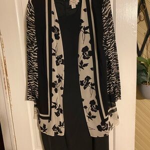 Adrianna Papell Black and Cream Long Sleeve Dress
